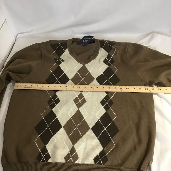 New Izod Sweater V Neck Cotton Brown - Picture 5 of 6